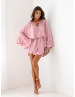 Sukienki - Sukienka oversize z falbanami na rękawach ZUMA - pudrowy róż - miniaturka - grafika 1