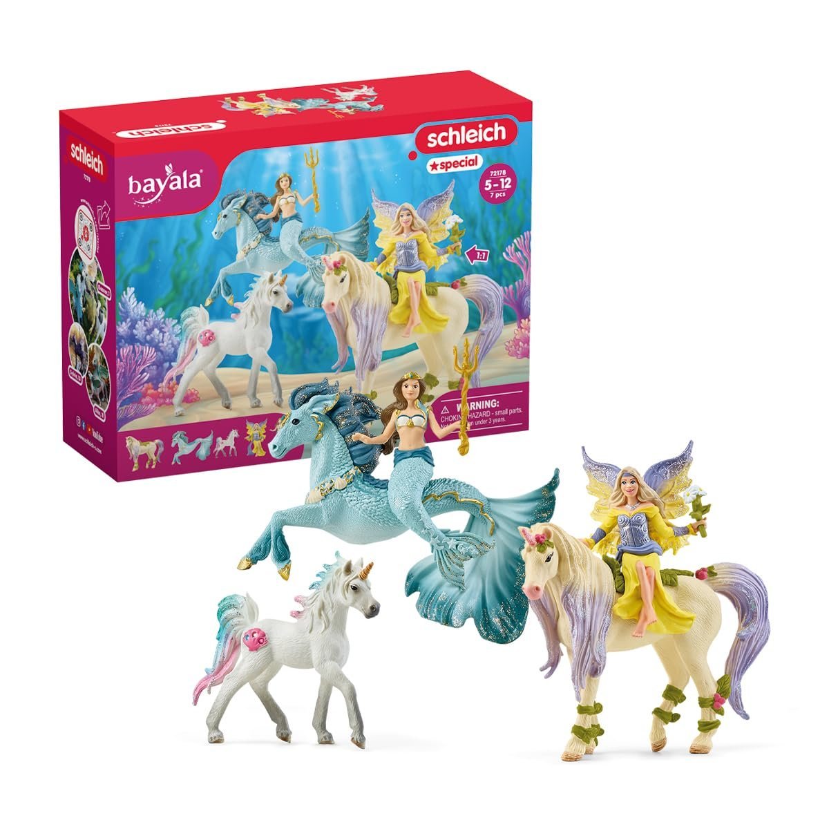 schleich 72178 BAYALA Zestaw zabawek z wróżką Feya, syrenką Eyelą, figurką jednorożca i kucykiem Schleich - Zestaw zabawek Schleich - Prezent dla ch..