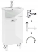 Szafki łazienkowe - Szafka łazienkowa biała z umywalką 40x84 cm stojąca z baterią chrom komplet Mea - miniaturka - grafika 1