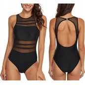 Stroje kąpielowe - STRÓJ KĄPIELOWY JEDNOCZĘŚCIOWY KOSTIUM WYSZCZUPLAJĄCY DAMSKI CZARNY S 36 - miniaturka - grafika 1