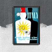 Plakaty - Plakat retro Włochy Pij włoskie wino płynne słońce - miniaturka - grafika 1