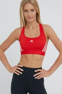 adidas Performance biustonosz sportowy Powerreact HC7895 kolor czerwony wzorzysty - Bielizna sportowa damska - miniaturka - grafika 1