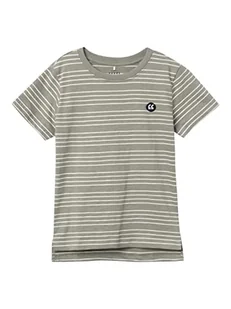 NAME IT Chłopcy NKMVOBY SS TOP H1 T-shirt, Whitecap Gray/Stripes:Dark Sapphire, 122 W / 128 L, Biała czapka z daszkiem, szara/paski: ciemny szafir, 146-152 - Koszulki i topy damskie - miniaturka - grafika 1