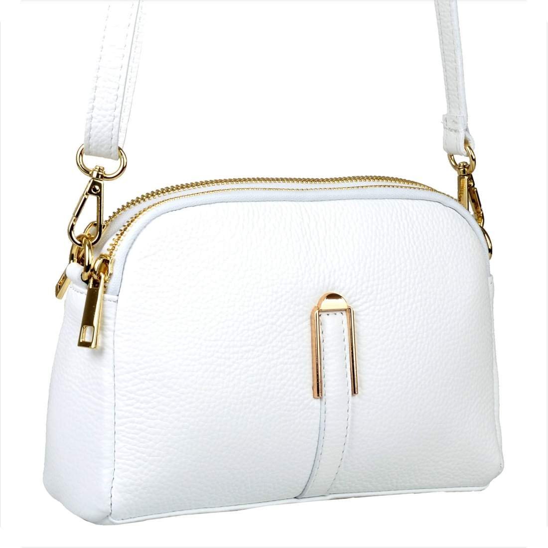 Zgrabna torebka skóra naturalna listonoszka biała dwie komory Borse in Pelle