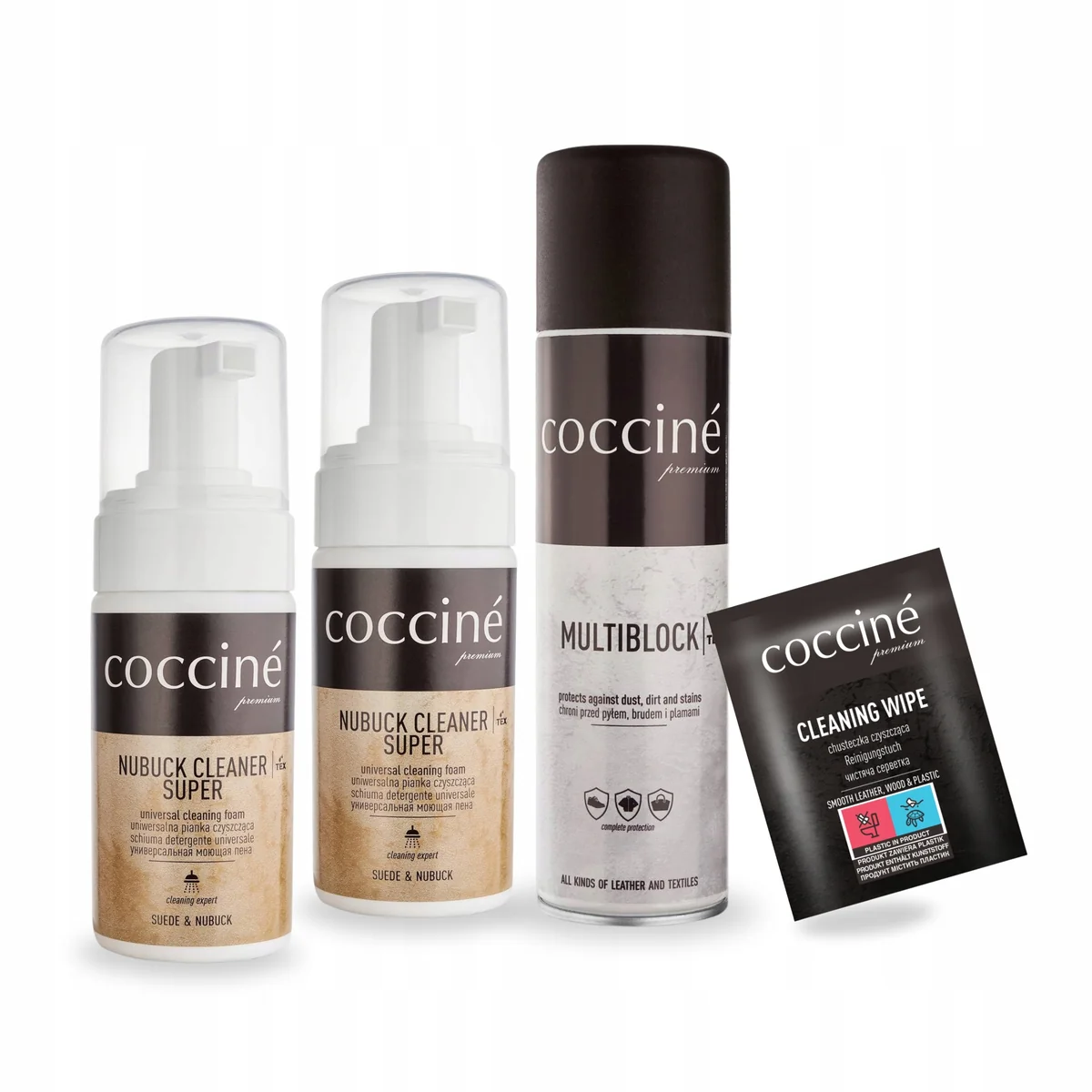Multiblock Impregnat Spray z Cleanerem x2 i Chusteczką Zestaw Coccine 4w1