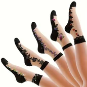 Inne - TEMU 5- Damskich Przezroczystych Skarpetek do Kostki - Ultra-Cienkie z Delikatnymi Wzorami Kwiatowymi, na Codzienną Użycie i Letnie Wyjścia, Misterny - miniaturka - grafika 1