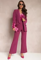 Spodnie damskie - Ciemnofioletowe Szerokie Spodnie Materiałowe High Waist Dinnes - miniaturka - grafika 1