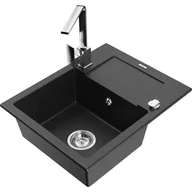 Zlewozmywaki z baterią - Mexen Enzo zlewozmywak granitowy 1-komorowy z ociekaczem i baterią kuchenną Rita, czarny/srebrny metalik - miniaturka - grafika 1