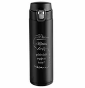 Kubki termiczne - Kubek termiczny czarny z grawerem dla kawosza podróżnika miłośnika gór - miniaturka - grafika 1