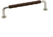 Zawiasy, okucia i inne akcesoria - Uchwyt meblowy podłużny 1353 128 Srebrny Nikiel Polerowany Brązowa skóra naturalna - miniaturka - grafika 1