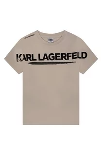 Koszulki dla dziewczynek - KARL LAGERFELD t-shirt bawełniany dziecięcy kolor beżowy z nadrukiem - grafika 1