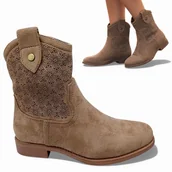 Botki damskie - Damskie Kowbojki na Obcasie Botki Ażurowe Modne Zamszowe Wiosenne Barski 38 - miniaturka - grafika 1