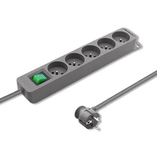 QOLTEC Listwa zasilająca 5 gniazd 1.8m Szara 50289 - Listwy zasilające - miniaturka - grafika 1