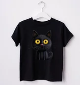 Koszulki dla dziewczynek - koszulka dla kociary z czarnym kotem - miniaturka - grafika 1