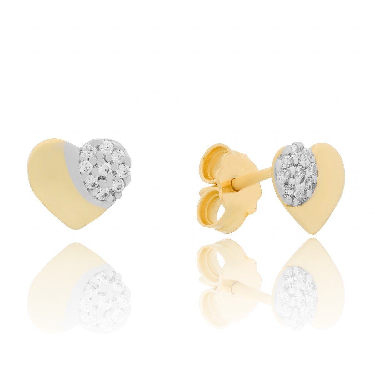 Złote kolczyki sztyfty serce z cyrkoniami pr. 585