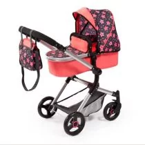 Bayer Design 18405AA Kombi wózek dla lalek Neo Vario z torbą do przewijania i koszykiem na zakupy, możliwość przekształcenia w samochód sportowy, z regulacją wysokości, nowoczesny, czerwony, brązowy z - Wózki dla lalek - miniaturka - grafika 1