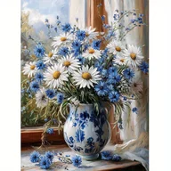 Rękodzieło - TEMU 1 Szt. 30x40cm Zestaw Do Malowania Diametralnego Z Kwiatami - Niebieska I Biała Wazon Z Kwiatami, Pełnowymiarowy Okrągły Kanvas 5D, Wszystkie - miniaturka - grafika 1