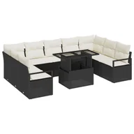 Sofy ogrodowe - vidaXL 10-częściowy zestaw sof ogrodowych z poduszkami czarny technorattan, vidaXL 2-osobowa sofa ogrodowa z poduszkami czarny technorattan - miniaturka - grafika 1