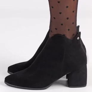Daszyński M Czarne botki damskie na obcasie M 2025-3 ZAMSZ - M - Botki damskie - miniaturka - grafika 1