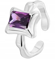 Pierścionki - Srebrny Pierścionek z Ametystem Duży Ametyst Bagiet Bone Stal Chirurgiczna - miniaturka - grafika 1