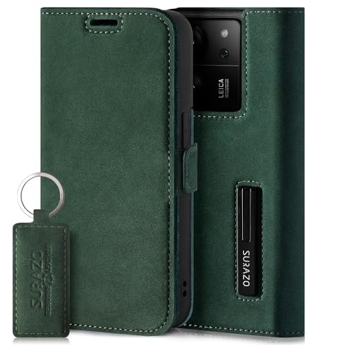 SURAZO Premium Slim magnetyczne etui na telefon komórkowy do Xiaomi 13T Pro 5G & 13T 5G, skórzane – składane etui ochronne z prawdziwej skóry [z kieszenią na karty, ochroną RFID] etui z klapką,