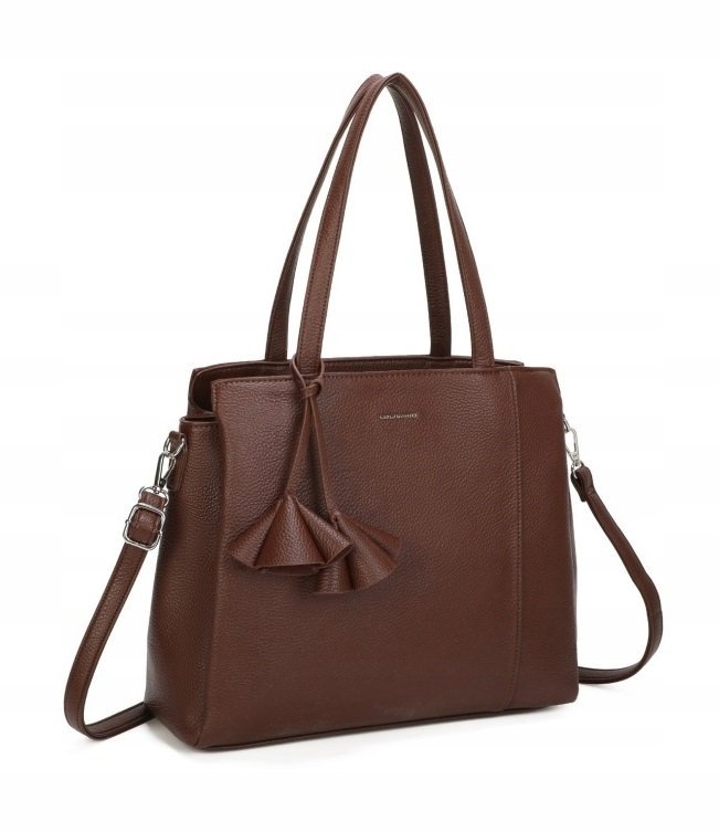 Torebka Damska Shopper 3 Komory Elegancka Klasyczna Brązowa LUIGISANTO