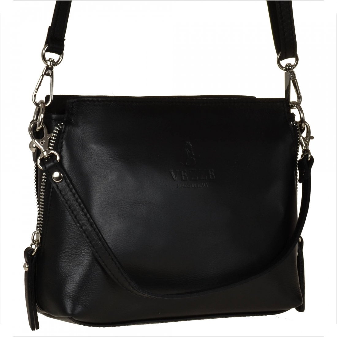 Listonoszka damska skórzana M czarna z zamkami