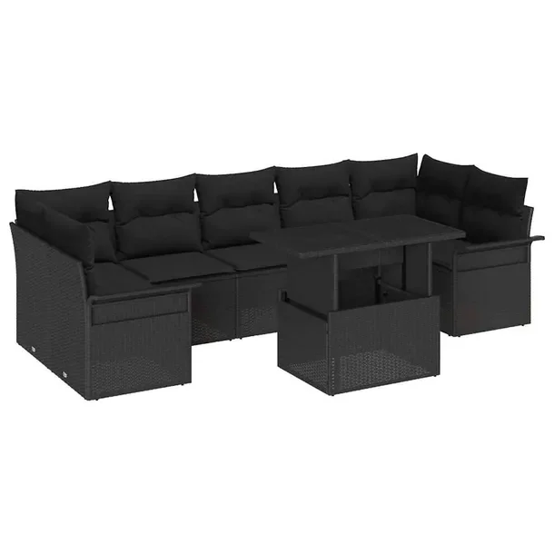 Zestaw Sof Ogrodowych Modularnych, Czarny, 4 Elementy, Naturalny Rattan