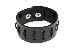 Skórzna Bransoleta Z Czarnej Skóry Szeroka - Bransoletki - miniaturka - grafika 1