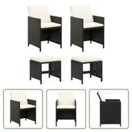 Fotele i krzesła ogrodowe - The Living Store 4-cz. zestaw krzeseł i stołków ogrodowych - rattan PE - czarny - Krzesło I Stołek Do Ogrodu - miniaturka - grafika 1