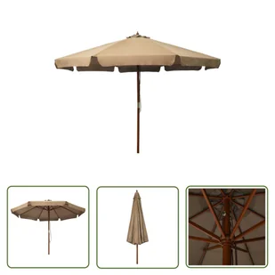 The Living Store Parasol ogrodowy na drewnianym słupku - 330 cm - taupe - Parasol - Parasole ogrodowe - miniaturka - grafika 1
