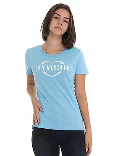 Koszulki i topy damskie - Love Moschino Damska koszulka z krótkim rękawem z sercem z holograficznym nadrukiem, Jasnoniebieski, 66 - grafika 1