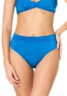 Stroje kąpielowe - goldenpoint Bikini damski kostium kąpielowy, wysoki krój, brazylijskie figi, falbanki na krawędzi, niebieski, S - miniaturka - grafika 1
