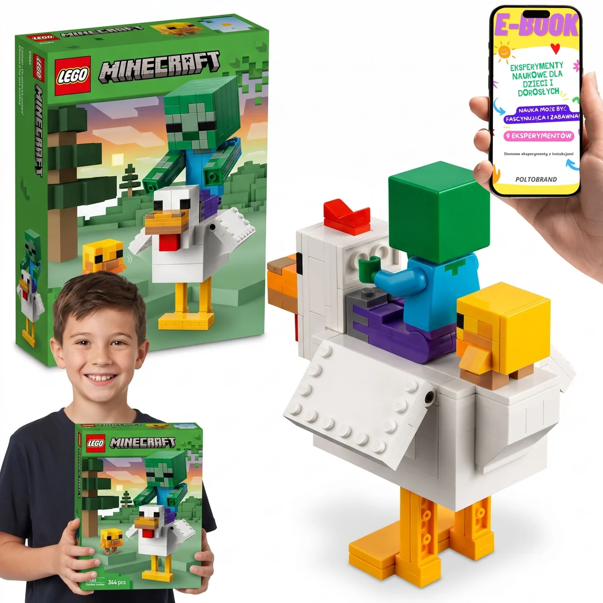 LEGO Minecraft Kurzy Jeździec 21582 • duża figurka 20 cm • 344 el.