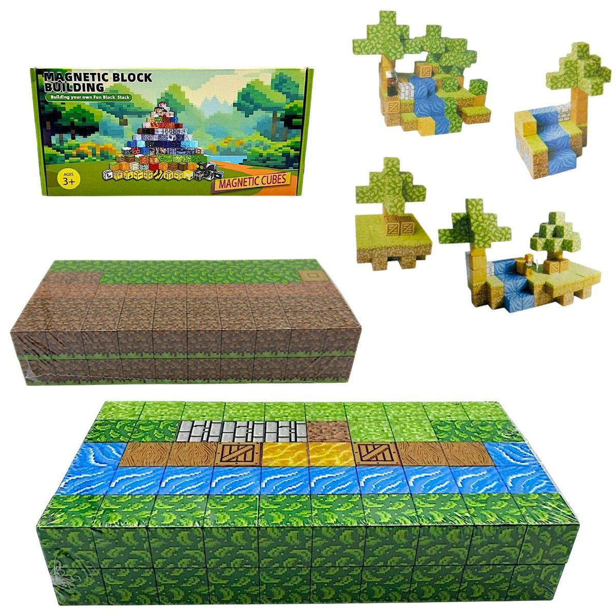 Klocki magnetyczne Minecraft 100 elementów klocków + 1 figurka