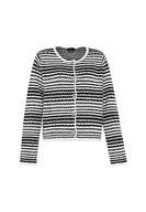 Swetry damskie - faina Damski modny kardigan w paski z okrągłym wycięciem pod szyją Wełna BIAŁA, rozmiar XS/S, biały (wollweiss), XL - miniaturka - grafika 1
