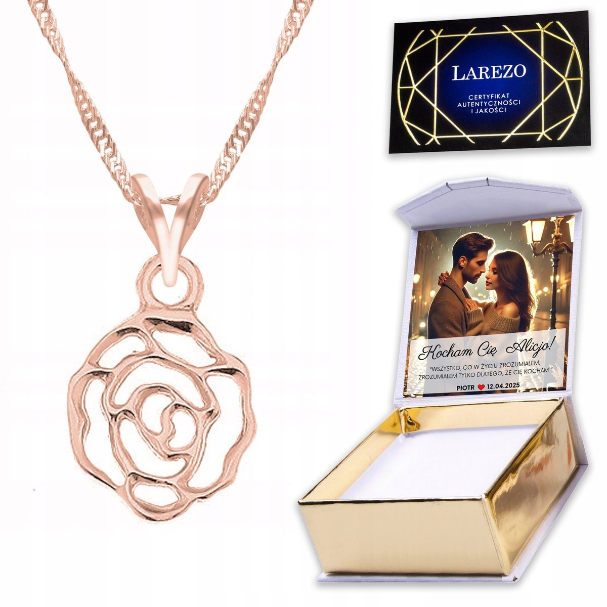 Naszyjnik Pozłacany 925 Róża z Kwiatem Kwiat Kwiatek Roślina Tulipan NADRUK