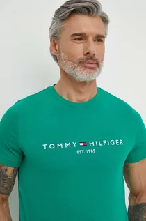 Koszulki męskie - Tommy Hilfiger t-shirt bawełniany męski kolor zielony z aplikacją - grafika 1