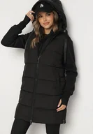 Kamizelki damskie - Czarna Długa Kamizelka Pikowana z Odpinanym Kapturem i Sznurkami do Regulacji Nerienna - miniaturka - grafika 1