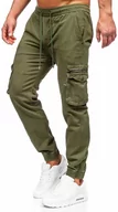 Spodnie męskie - Khaki spodnie joggery bojówki męskie Denley MP0181MV - miniaturka - grafika 1