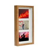 Ramki na zdjęcia - Ramka na 3 zdjęcia galeria 3D głęboka przestrzenna shadow box 18x35cm dębowa - miniaturka - grafika 1