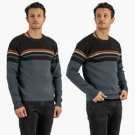 Swetry męskie - Sweter Męski Klasyczny Elegancki Wygodny Okrągły Dekolt Czarny W Paski MUST Czarny XXL - miniaturka - grafika 1