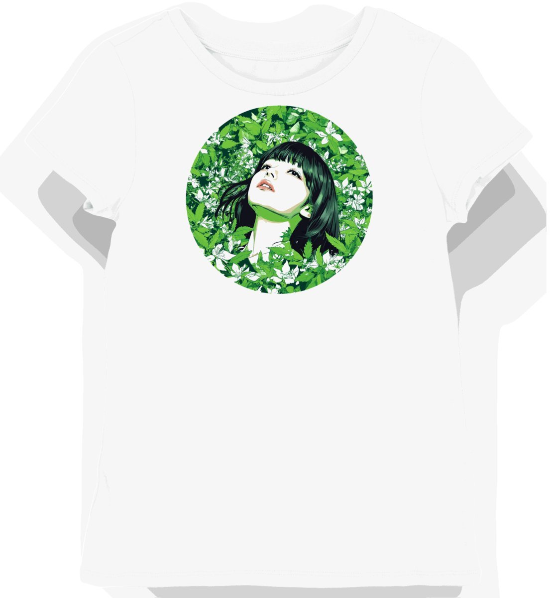 Koszulka damska biała z motywem zielonego liścia Keyakizaka S