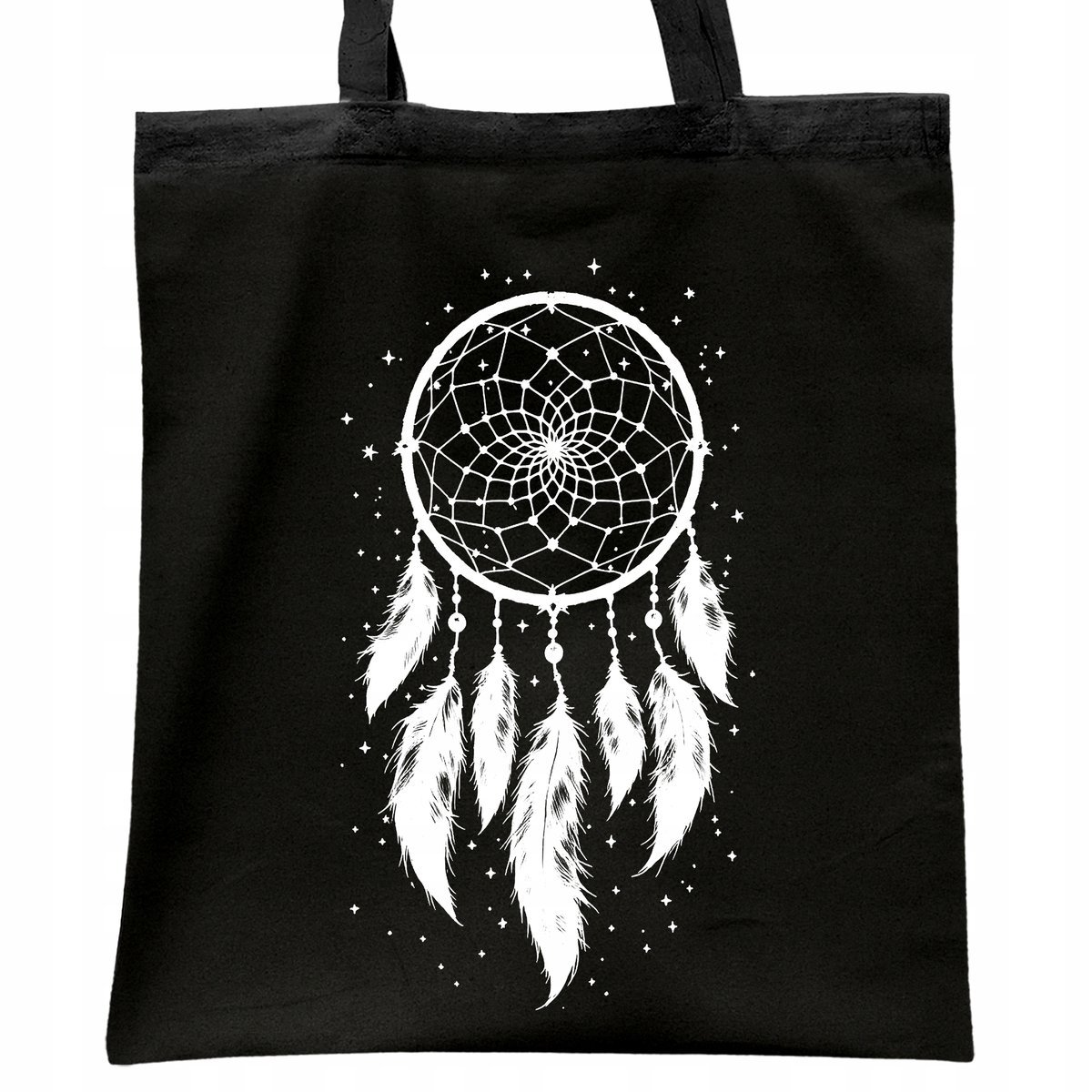 Torba bawełniana czarna na zakupy Łapacz Snów Pióra Etniczny Motyw
