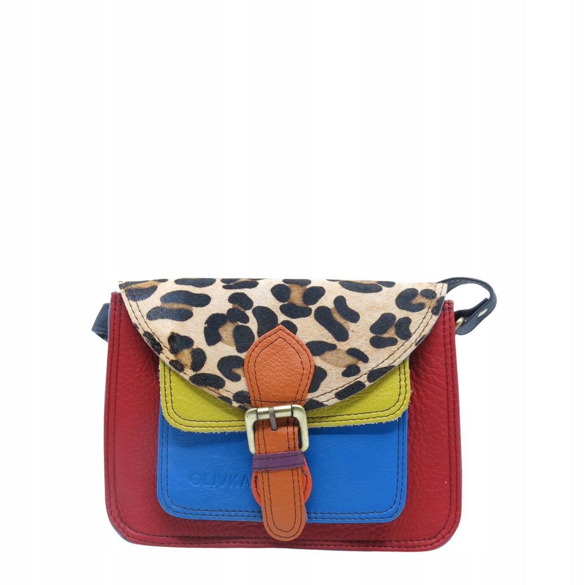 Torebka listonoszka oryginalna skórzana kolorowa elegancka pasek eko OLIVKA