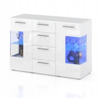 Komody - Komoda Szafka 4 Szuflady Duża Pojemna 2 Drzwi Biały Połysk Led 150 cm Lux - miniaturka - grafika 1