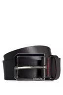 Paski - HUGO Męski pasek skórzany Gengol Sz35 z czerwonymi szwami i zapięciem z logo, ciemnobrązowy, 90 - miniaturka - grafika 1