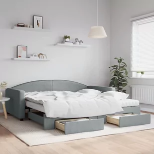 Sofa rozsuwana z szufladami, jasnoszara, 100x200 cm, tkanina Lumarko! - Łóżka - miniaturka - grafika 1