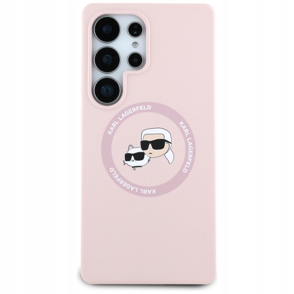 Karl Lagerfeld Etui Hard Case Silicone Karl & Choupette Heads Ring MagSafe do Galaxy S25 Ultra, różowe