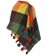 Apaszki i szaliki damskie - Szal szalik ciepła chusta w kratkę z pomponami - miniaturka - grafika 1